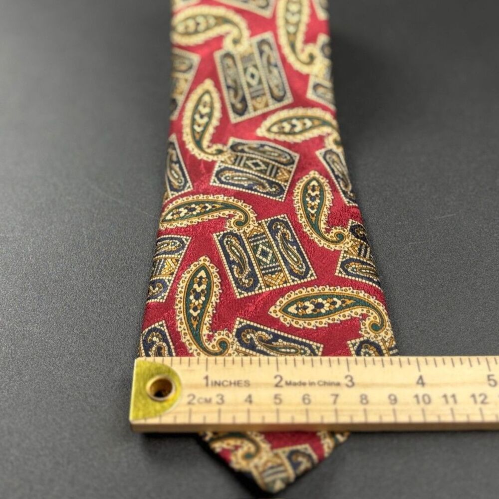 Stewart & Chase Vintage Silk Necktie Burgundy Red Paisley & Medallion Hand Sewn - Picture 5 of 6